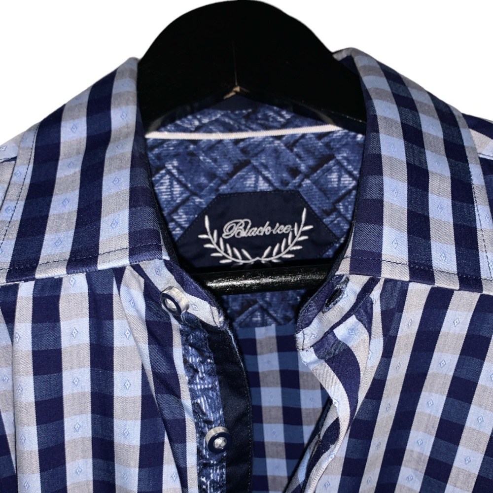 Black Ice  Collar Shirt Long Sleeve Stripped Navy & Beige & Light Blue S…